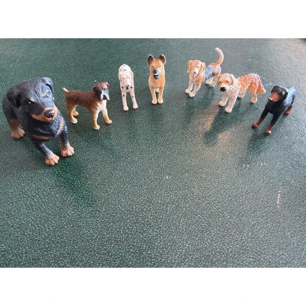 Safari Ltd Dog Toy Figurine Lot Rottweiler Doberman Dalmatian Boxer 7pc Set